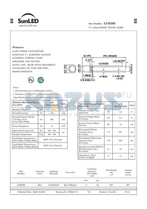 LUR39D datasheet - T-1 (3mm) SOLID STATE LAMP