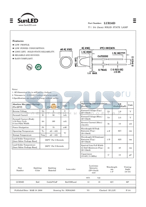 LUR56D datasheet - T-1 3/4 (5mm) SOLID STATE LAMP