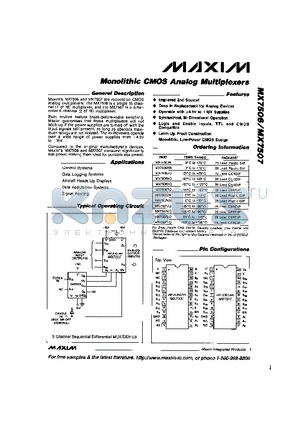 MX7507JQ datasheet - Monolithic CMOS Analog Multiplexers