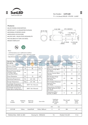 LUY12D datasheet - T-1 3/4 (5mm) SOLID STATE LAMP