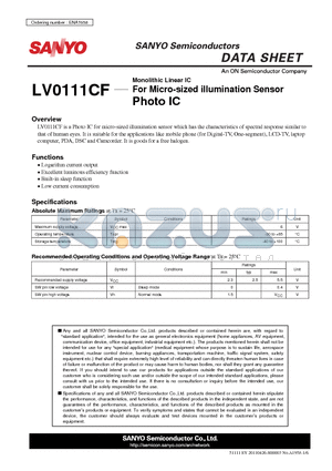 LV0111CF datasheet - For Micro-sized illumination Sensor Photo IC