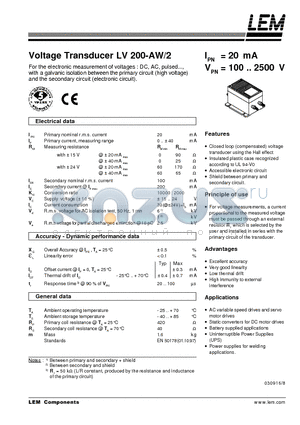 LV200-AW datasheet - LV200-AW