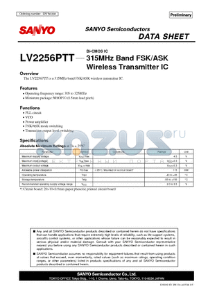 LV2256PTT datasheet - Bi-CMOS IC 315MHz Band FSK/ASK Wireless Transmitter IC