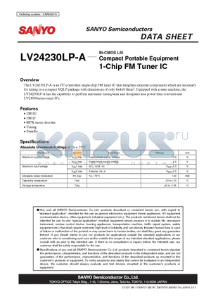 LV24230LP-A datasheet - Compact Portable Equipment1-Chip FM Tuner IC