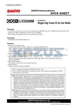 LV25200M datasheet - Bi-CMOS IC Single chip Tuner IC for Car Radio