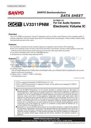 LV3311PNM datasheet - Bi-CMOS LSI For Car Audio Systems Electronic Volume IC