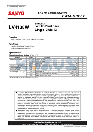 LV4138W datasheet - Bi-CMOS LSI For LCD Panel Drive Single Chip IC