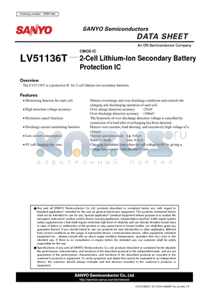 LV51136T datasheet - 2-Cell Lithium-Ion Secondary Battery Protection IC