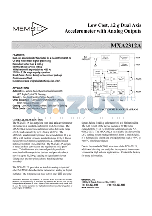 MXA2312A datasheet - Low Cost, 2,-2 g Dual Axis Accelerometer with Analog Outputs