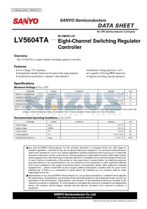 LV5604TA datasheet - Bi-CMOS LSI Eight-Channel Switching Regulator Controller