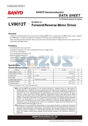 LV8012T datasheet - Forward/Reverse Motor Driver
