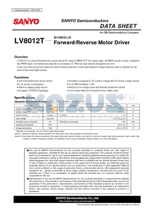 LV8012T datasheet - Forward/Reverse Motor Driver