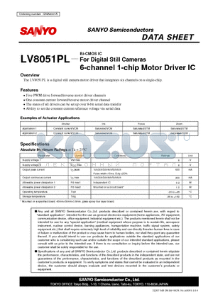 LV8051PL datasheet - Bi-CMOS IC For Digital Still Cameras 6-channel 1-chip Motor Driver IC