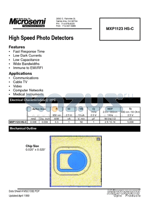 MXP1123 datasheet - High Speed Photo Detectors