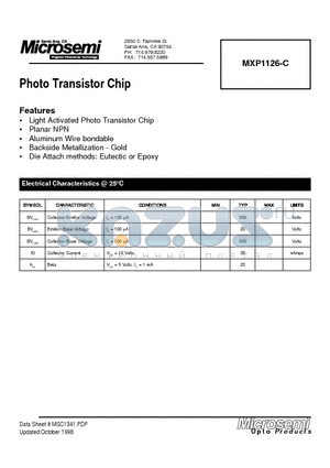 MXP1126-C datasheet - Photo Transistor Chip