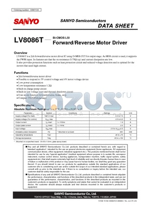 LV8086T datasheet - Bi-CMOS LSI Forward/Reverse Motor Driver