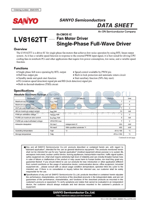 LV8162TT datasheet - Fan Motor Driver Single-Phase Full-Wave Driver