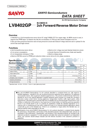 LV8402GP datasheet - 2ch Forward/Reverse Motor Driver