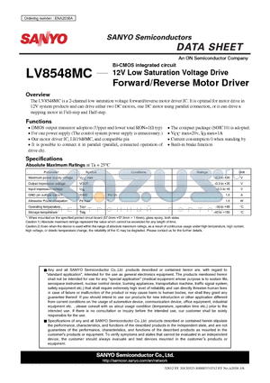 LV8548MC datasheet - Bi-CMOS integrated circuit 12V Low Saturation Voltage Drive Forward/Reverse Motor Driver