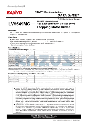 LV8549MC datasheet - Bi-CMOS integrated circuit 12V Low Saturation Voltage Drive Stepping Motor Driver