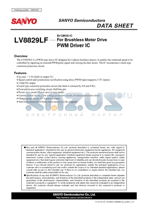 LV8829LF datasheet - For Brushless Motor Drive PWM Driver IC
