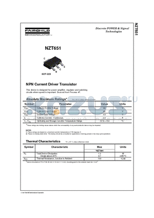 NZT651 datasheet - NPN Current Driver Transistor