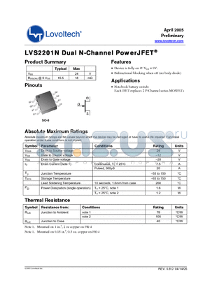 LVS2201N datasheet - Dual N-Channel PowerJFET