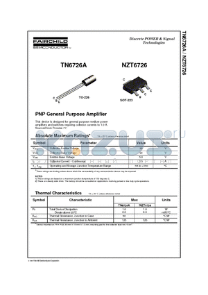 NZT6726 datasheet - PNP General Purpose Amplifier