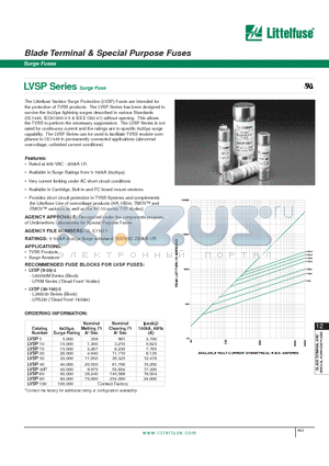 LVSP40P datasheet - Blade Terminal & Special Purpose Fuses - Surge Fuses