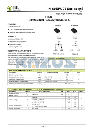 N-60APU06 datasheet - FRED Ultrafast Soft Recovery Diode, 60 A