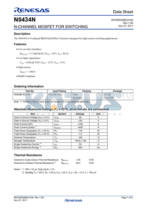 N0434N datasheet - N-CHANNEL MOSFET FOR SWITCHING