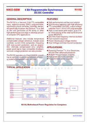 N1153 datasheet - 5 Bit Programmable Synchronous