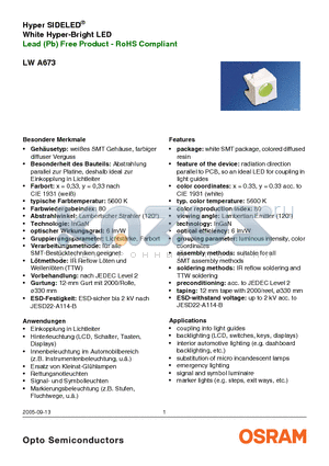 LWA673-P1S1-5K8L datasheet - Lead (Pb) Free Product - RoHS Compliant