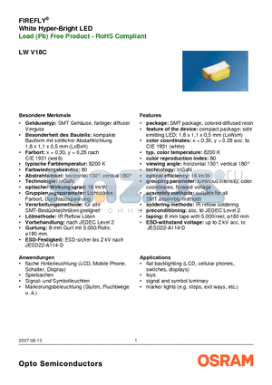 LWV18C datasheet - FIREFLY^ White Hyper-Bright LED Lead (Pb) Free Product - RoHS Compliant