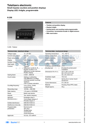 N208 datasheet - Totalizers electronic