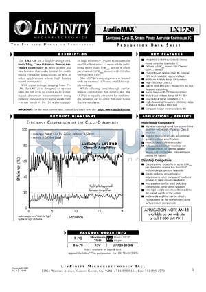 LX1720 datasheet - SWITCHING CLASS-D, STEREO POWER AMPLIFIER CONTROLLER IC