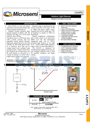 LX1972 datasheet - Ambient Light Detector