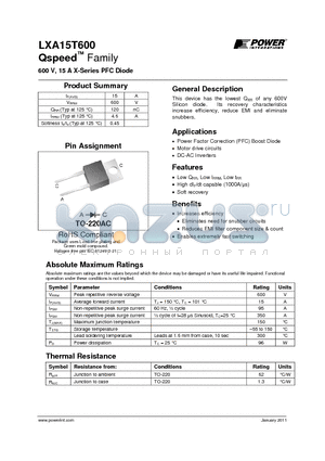 LXA15T600 datasheet - 600 V, 15 A X-Series PFC Diode