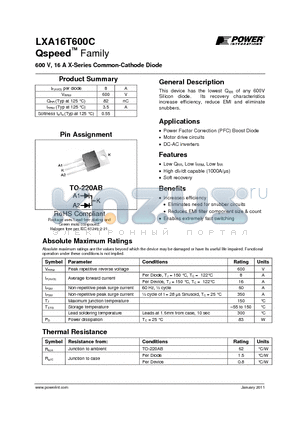 LXA16T600C datasheet - 600 V, 16 A X-Series Common-Cathode Diode