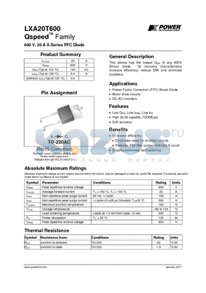 LXA20T600 datasheet - 600 V, 20 A X-Series PFC Diode