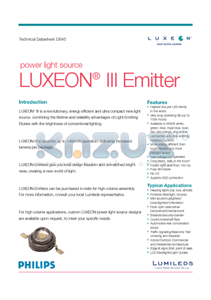 LXHL-DW09 datasheet - power light source LUXEON^ III Emitter