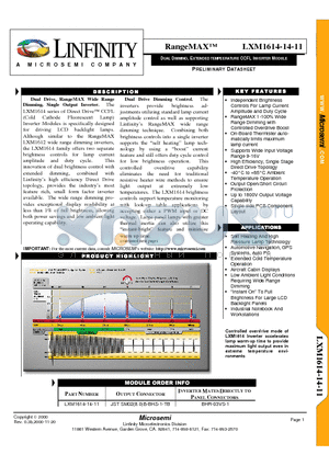 LXM1614 datasheet - DUAL DIMMING, EXTENDED TEMPEERATURE CCFL INVERTER MODULE