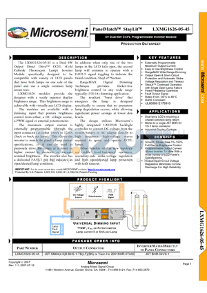 LXMG1626-05-45_0707 datasheet - 5V Dual 6W CCFL Programmable Inverter Module