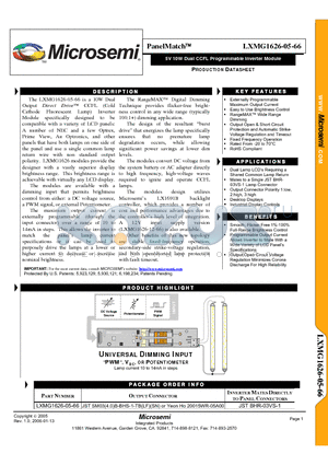 LXMG1626-05-66 datasheet - 5V 10W Dual CCFL Programmable Inverter Module