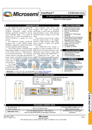 LXMG1643-12-64 datasheet - 12V Quad 6W CCFL Programmable Inverter Module