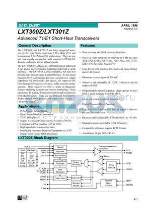 LXT301Z datasheet - ADVANCED T1/E1 SHORT-HAUL TRANSCEIVERS