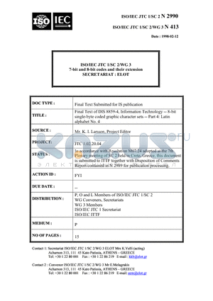 N413 datasheet - 7-bit and 8-bit codes and their extension