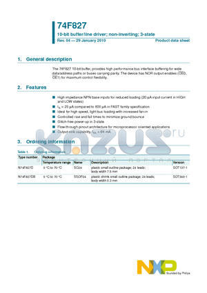 N74F827D datasheet - 10-bit buffer/line driver; non-inverting; 3-state