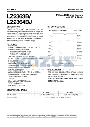 LZ2363B datasheet - 1/3-type CCD Area Sensors with 470 k Pixels