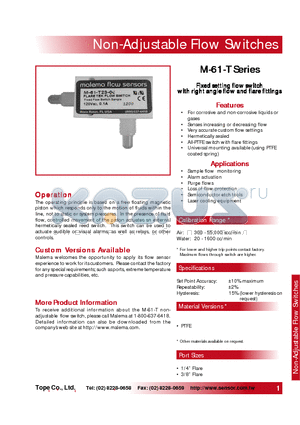 M-61-T datasheet - Non-Adjustable Flow Switches